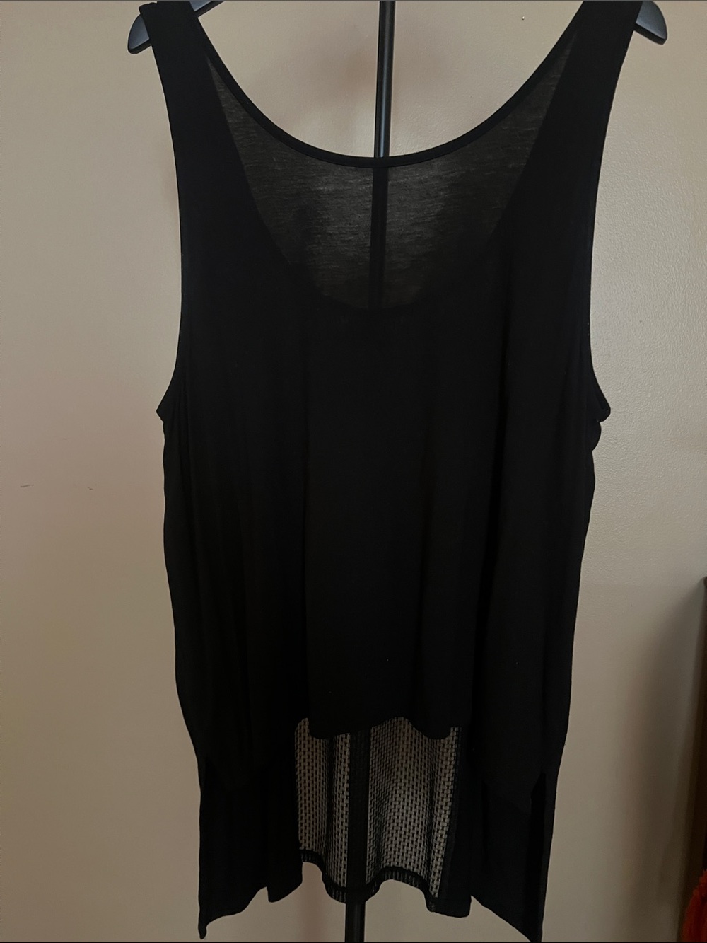 BCBGMaxAzria Black Sleeveless High-Low Mesh-Back Tank